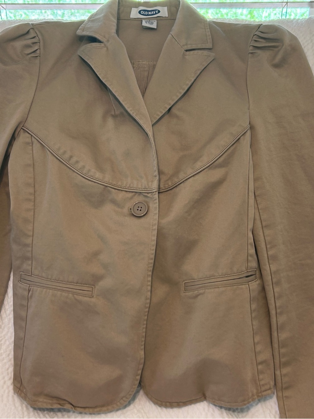 Old Navy Women's Tan Single-Button Puff Shoulder Blazer